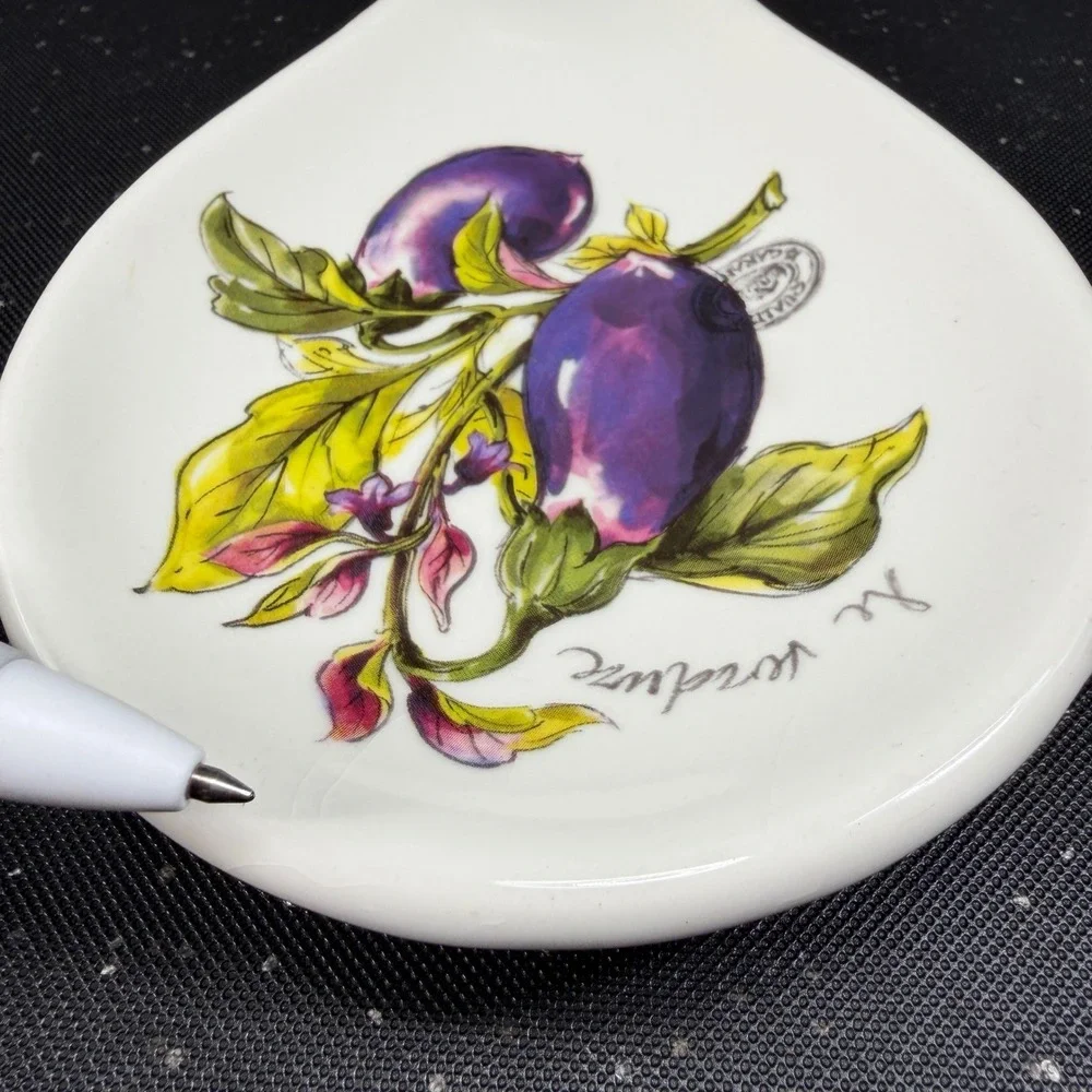 Effetti Home Handmade in Italy Ceramic Spoon Rest Le Verdure Eggplant Botanical‎